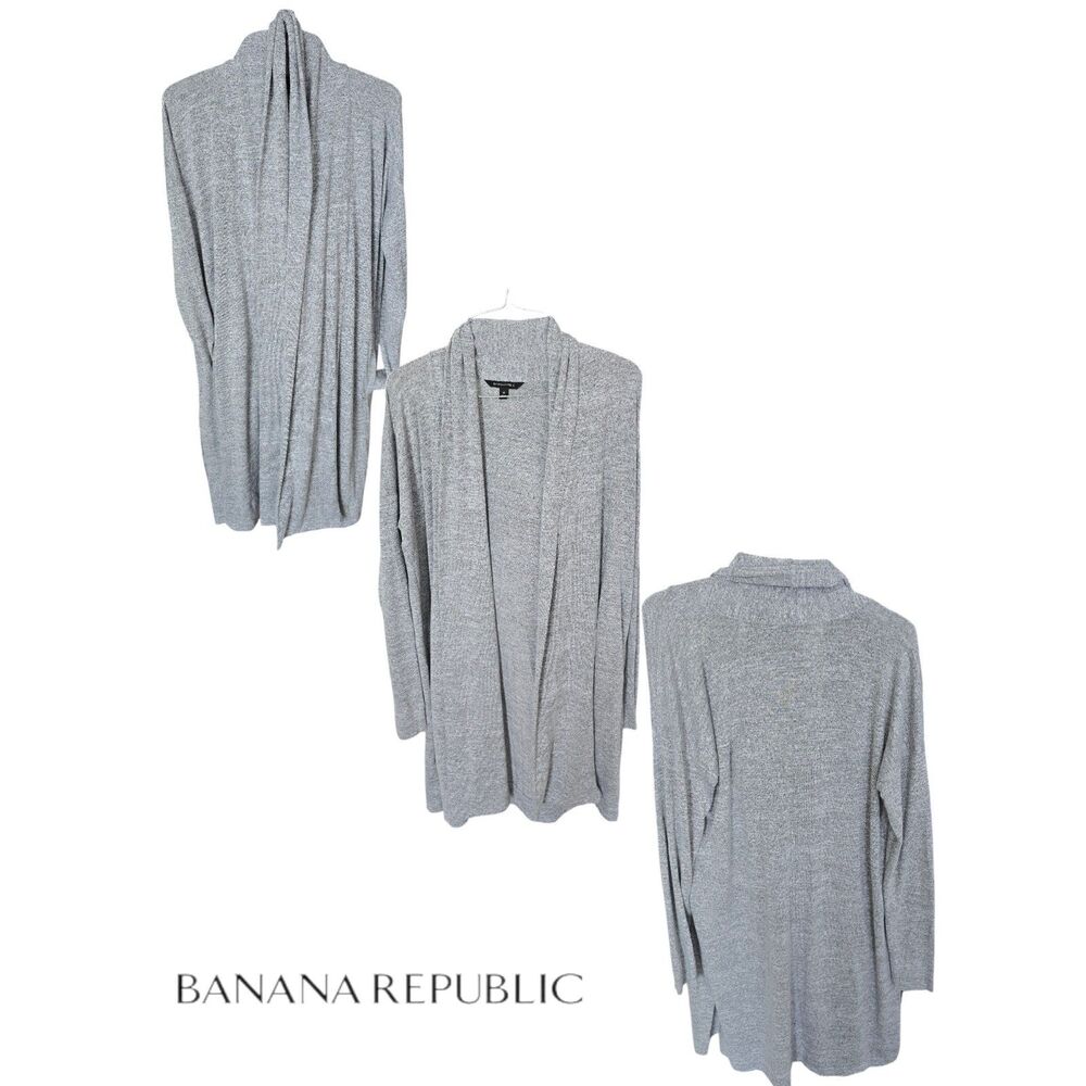 Banana Republic Duster Cardigan Sweater Womens Grey Open Front Long Knit Medium